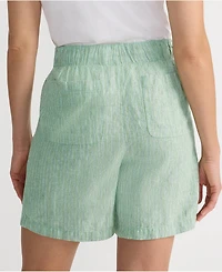 Lands' End Women's Linen High Rise Pull On 7" Shorts