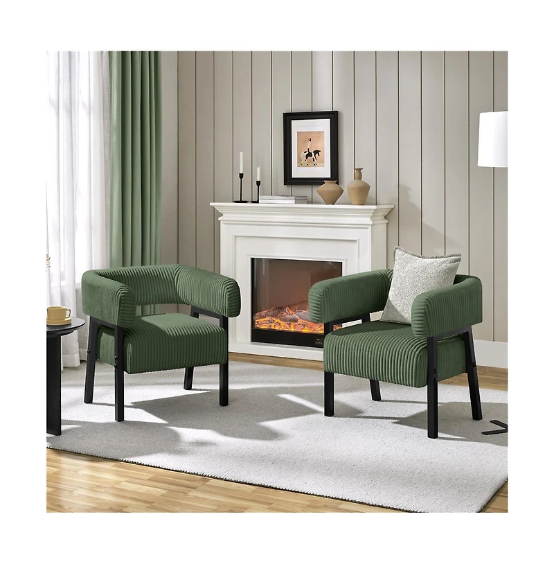 Yaheetech Contemporary Upholstered Corduroy Barrel Accent Chair, Dark Green
