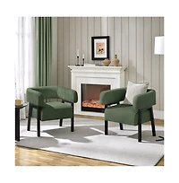 Yaheetech Contemporary Upholstered Corduroy Barrel Accent Chair, Dark Green