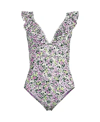 Lands' End Plus Pique Ruffle One Piece Swimsuit