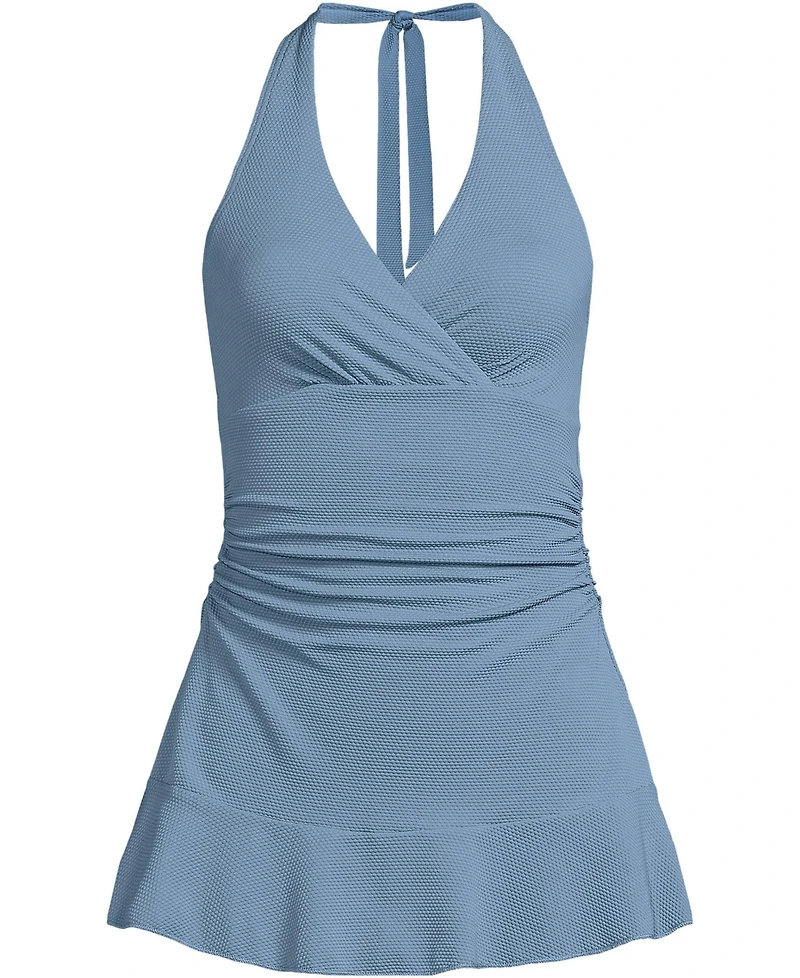 Lands' End Women's Pique Halter Ruffle Hem Mini Swim Dress Swimsuit