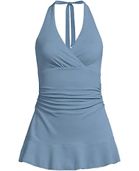 Lands' End Women's Pique Halter Ruffle Hem Mini Swim Dress Swimsuit