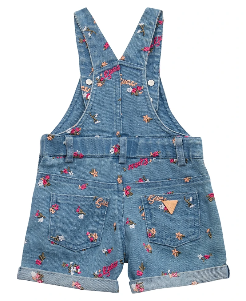 Guess Baby Girls 2-Piece Short Sleeve Bodysuit and Stretch Denim Overall Set