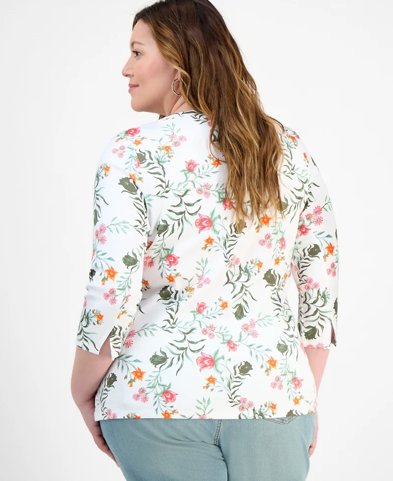 Style & Co Plus Printed 3/4-Sleeve Knit Top