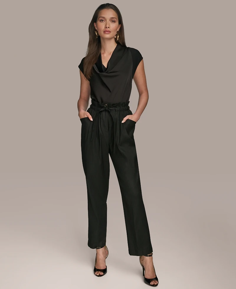 Donna Karan New York Women's Linen-Blend Paperbag-Waist Pants