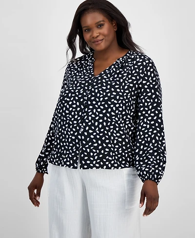 On 34th Trendy Plus Paint Dot Button-Front Blouse, Exclusively at Macy's