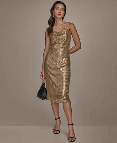 Donna Karan New York Women's Cowl-Neck Sleeveless Sequin Dress