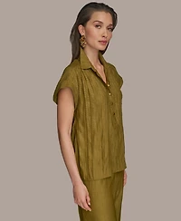 Donna Karan New York Women's Cap-Sleeve Crinkled Collared Shirt