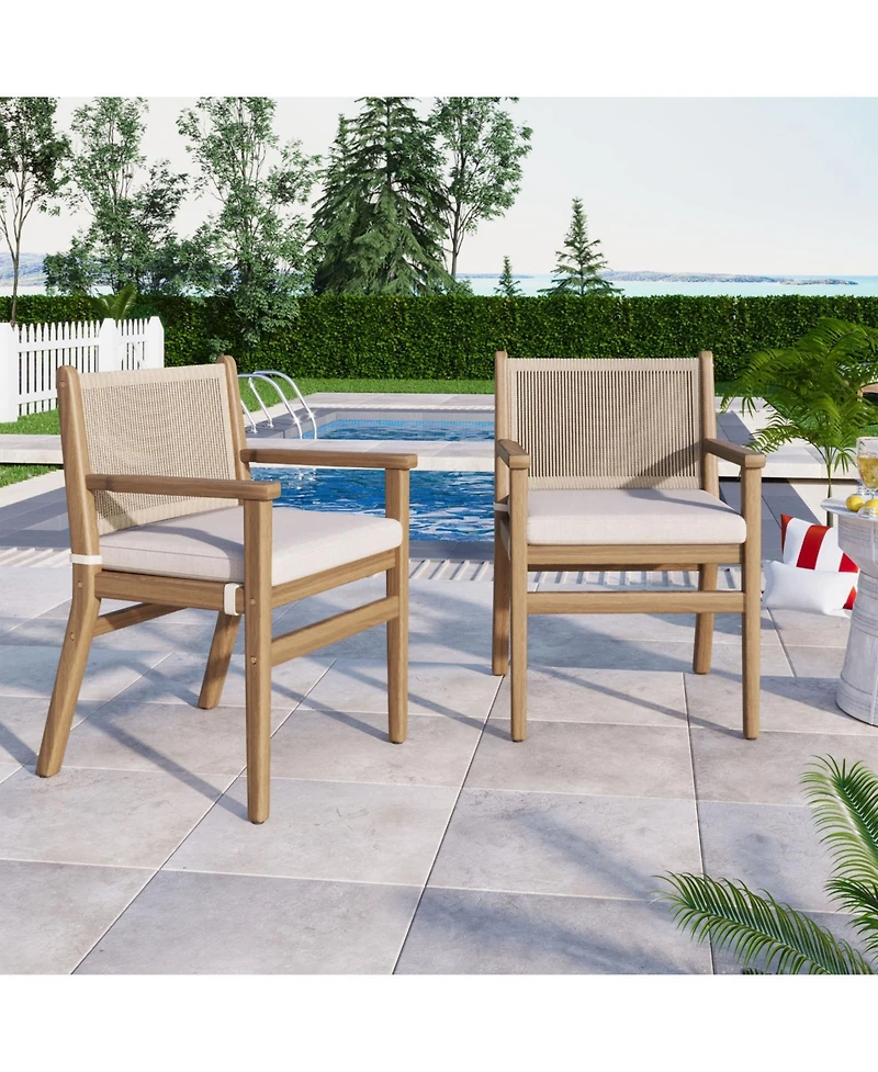 Streamdale Acacia Wood Armchairs with Rope Back and Cushions, Set of 2