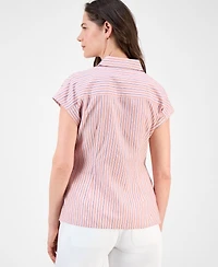 Nautica Jeans Women's Striped Cotton Side-Tie Blouse