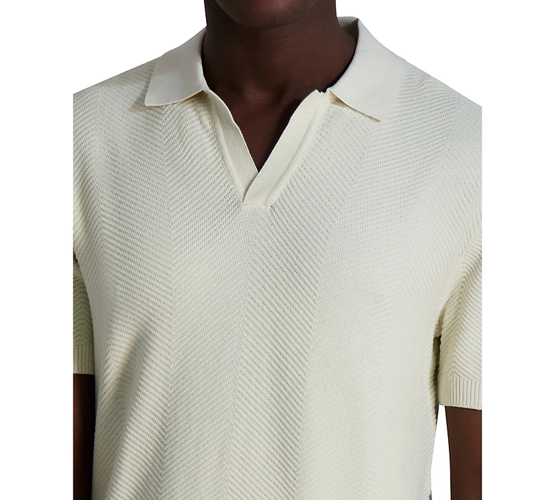 Karl Lagerfeld Paris Men's Short Sleeve Textured Open Collar Polo Shirt