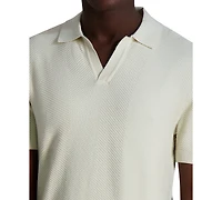 Karl Lagerfeld Paris Men's Short Sleeve Textured Open Collar Polo Shirt