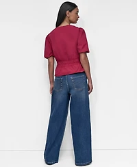 Dkny Women's V-Neck Puff-Sleeve Peplum Top