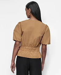 Dkny Women's V-Neck Puff-Sleeve Peplum Top