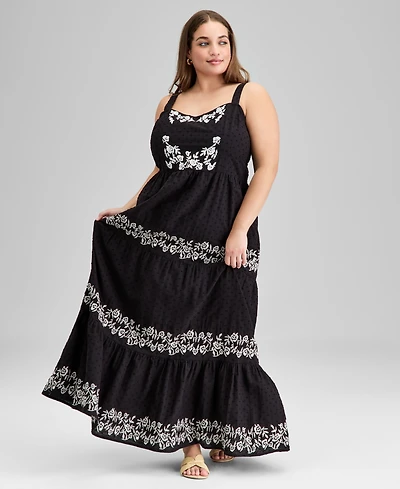 And Now This Trendy Plus Cotton Swiss Dot Embroidered Maxi Dress, Exclusively at Macy's