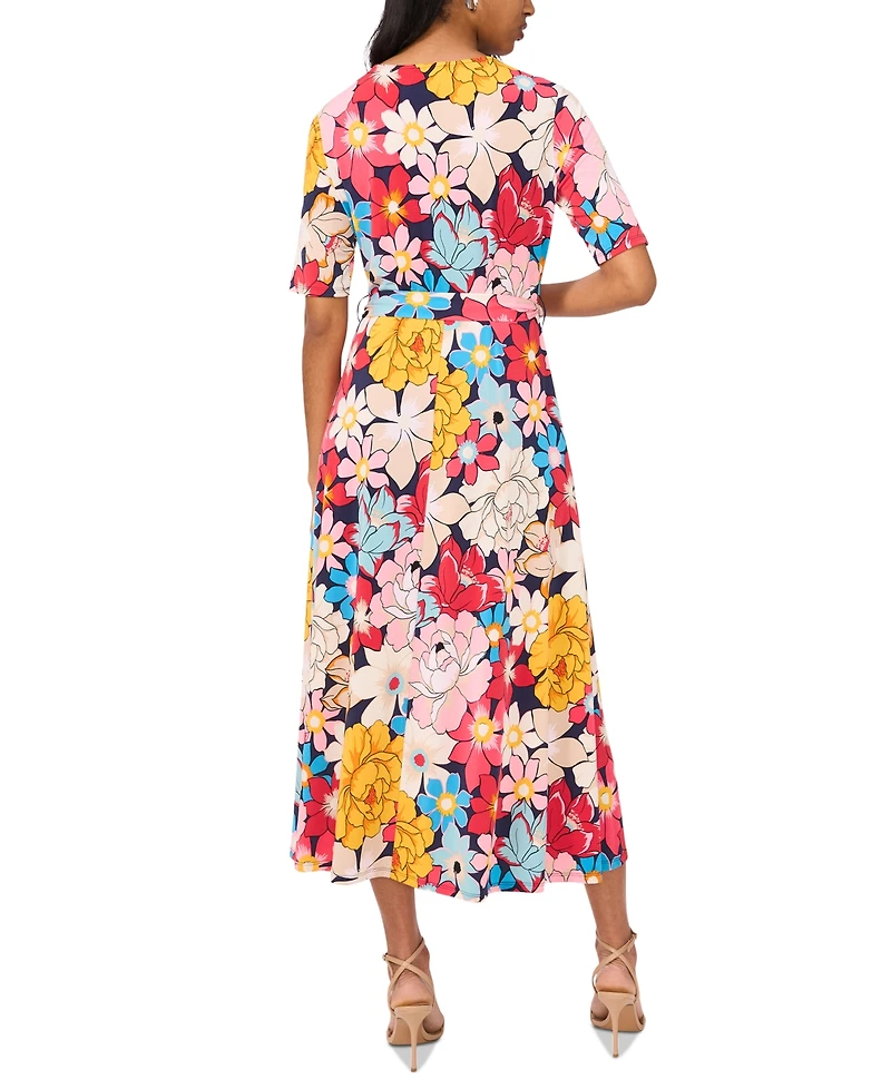 Msk Women's Floral-Print Tie-Waist Midi Dress