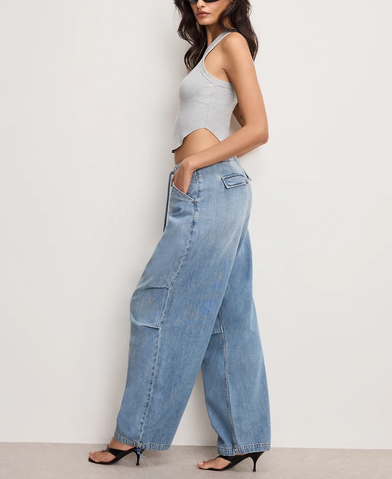 Good American Women's Lite Linen Denim Parachute Pants