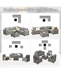 Xizzi Patio Furniture Set,6 Piece Outdoor Sectional Sofa Couch Set,Patio Conversation Set with Modular Wicker Chairs,Widened Armrest,Side Table,Orange