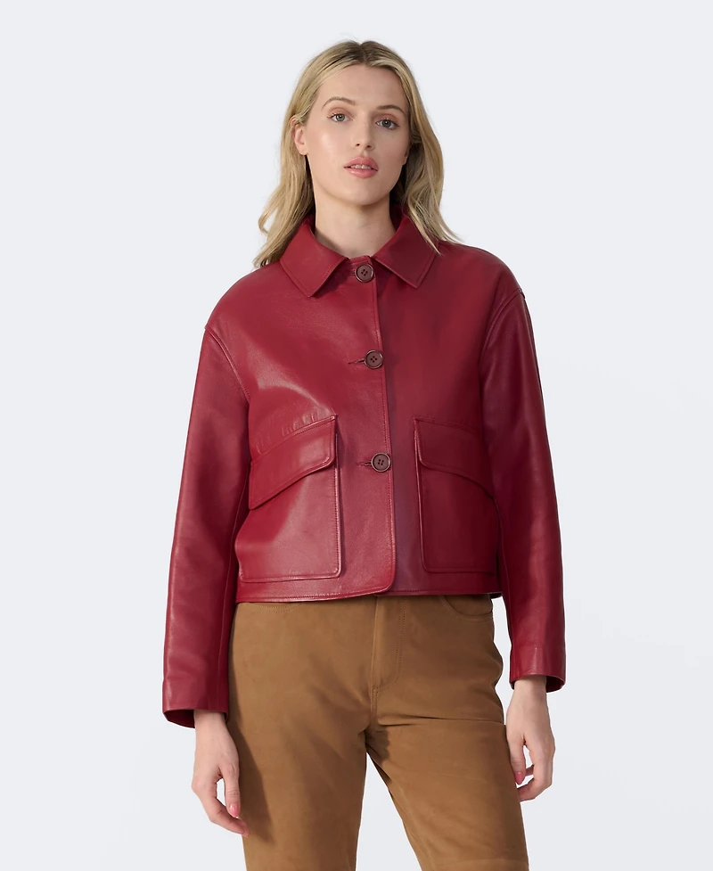 Furniq Uk Women's Cropped Leather Jacket, Created for Macy's