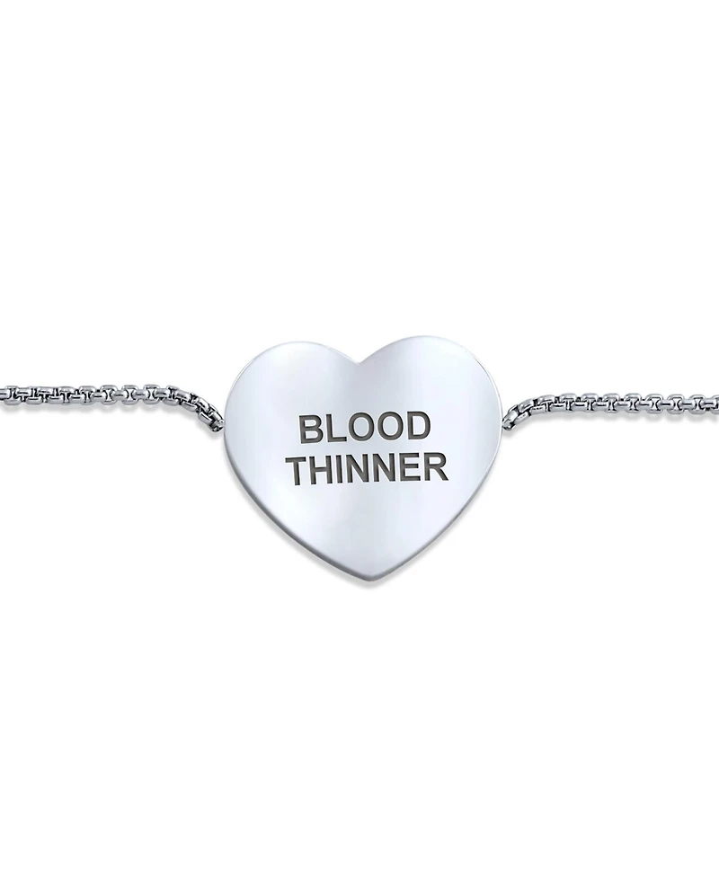 Bling Jewelry Pre-graved with Blood Thinner Heart Charm Medical Id Bracelet Silver Tone Stainless Steel Chain