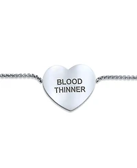 Bling Jewelry Pre-graved with Blood Thinner Heart Charm Medical Id Bracelet Silver Tone Stainless Steel Chain