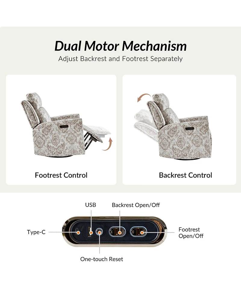 Alfons Swivel And Rocker Power Recliner With Headrest