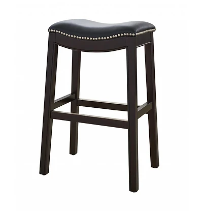 Faux Leather and Solid Wood Backless Bar Height Chair