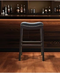 Faux Leather and Solid Wood Backless Bar Height Chair