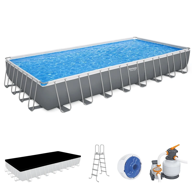 Bestway Power Steel 24' x 12' x 52" Rectangular Above Ground Swimming Pool Set