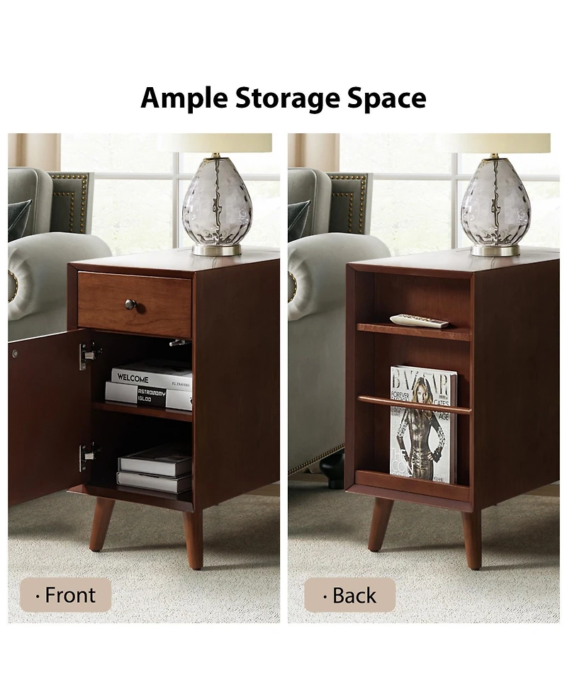 Mid-century Modern Mitch End Table with Storage and Built-In Outlets