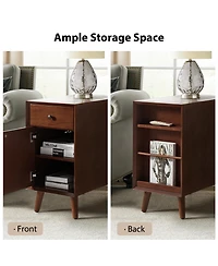 Mid-century Modern Mitch End Table with Storage and Built-In Outlets