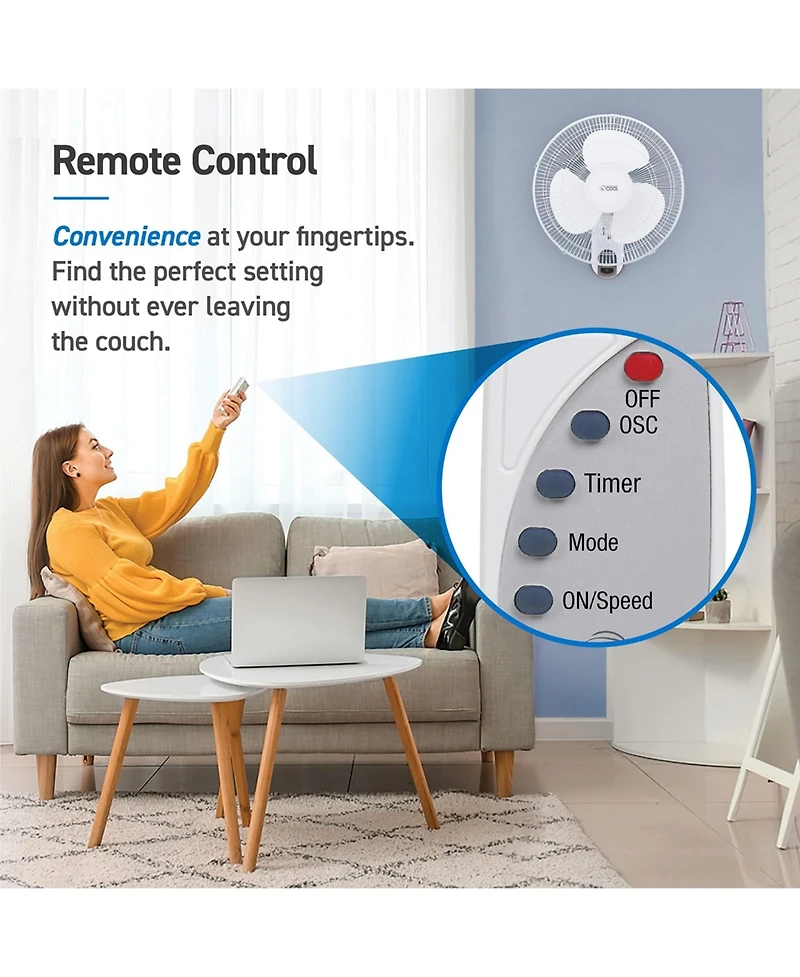 Commercial Cool 16 inch Wall Fan with Remote, White
