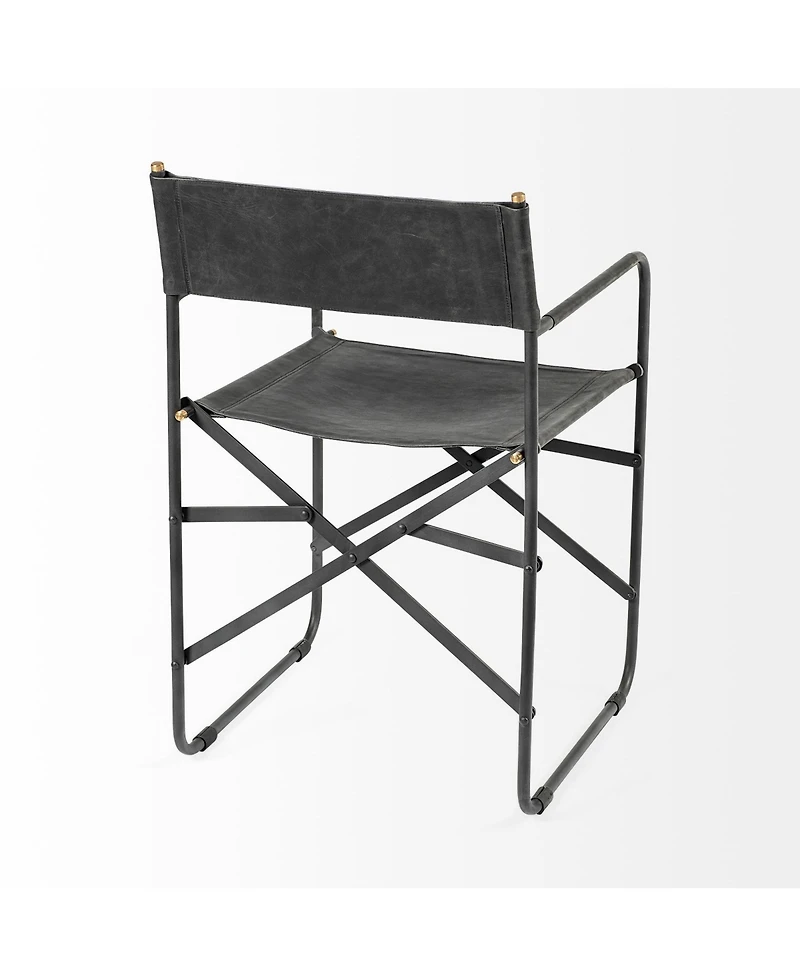 Metal Frame Dining Arm Chair with Leather Seat and Open Back Design