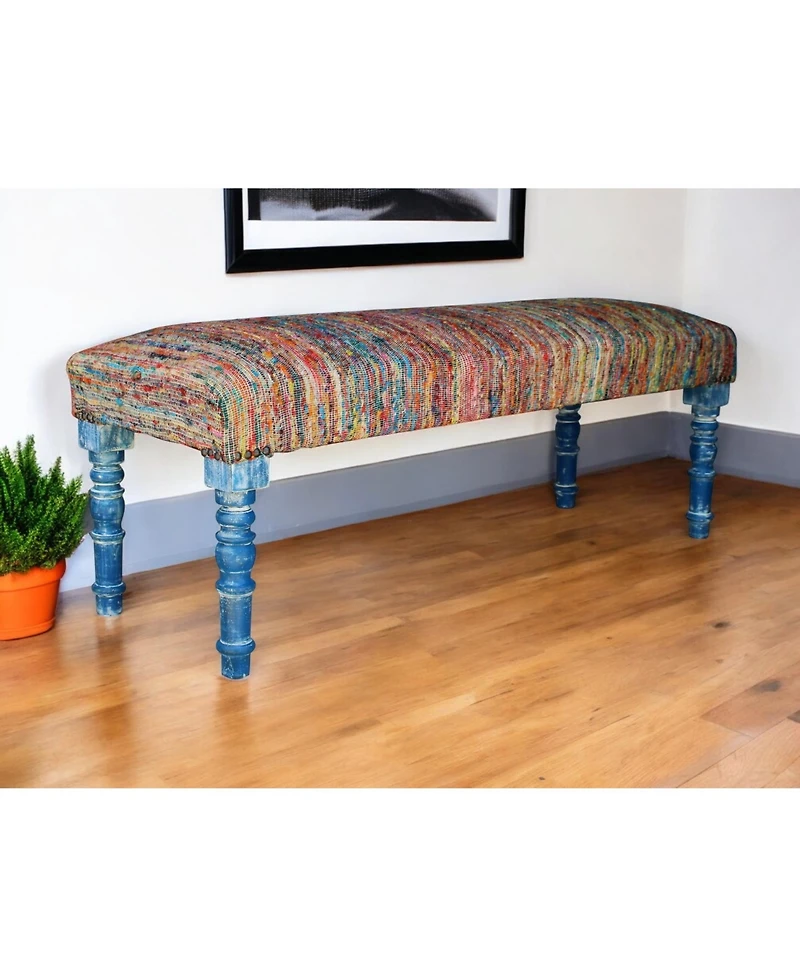 Rainbow Stripe Upholstered Bench with Legs for Living Room or Entryway