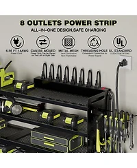Hausource 4-Tier Power Tool Organizer Wall Mount Tool Storage Workbench W/8 Drill Holder Utility Shelving,Black