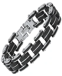 Steeltime Men's Stainless Steel and Black Rubber Bicycle Chain Bracelet