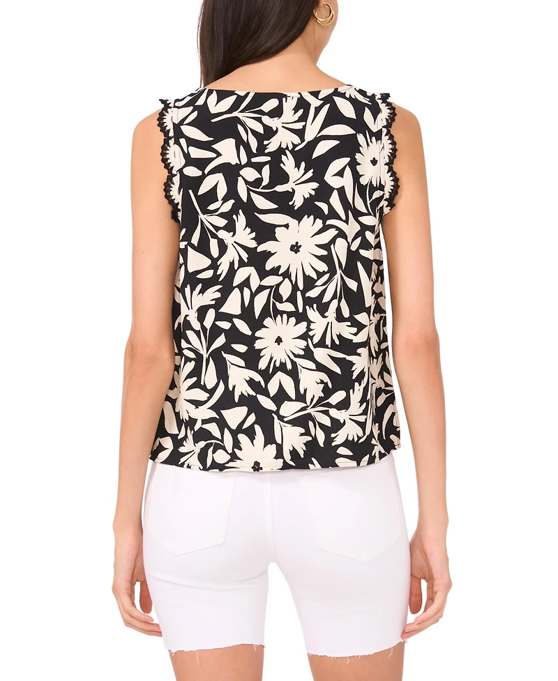 Vince Camuto Women's Floral-Print Crocheted-Trim Top