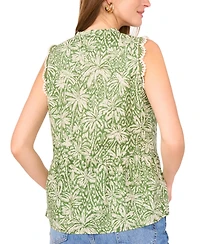 Vince Camuto Women's Peplum-Hem Floral-Print Crocheted-Trim Top