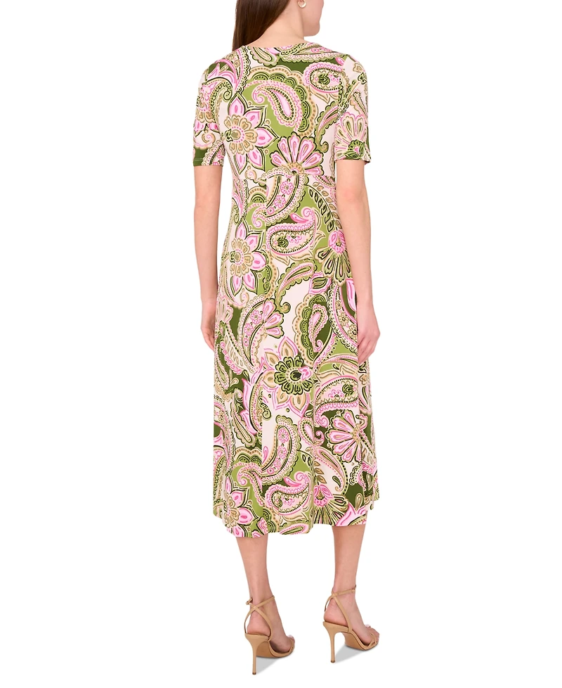Msk Women's Printed V-Neck Short-Sleeve Midi Dress