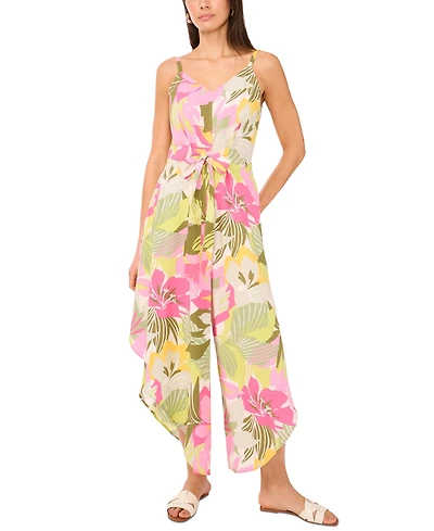 Vince Camuto Women's Floral-Print Angled-Hem Sleeveless Jumpsuit