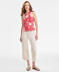 Tommy Hilfiger Women's Floral-Print Sleeveless Peplum Halter Top