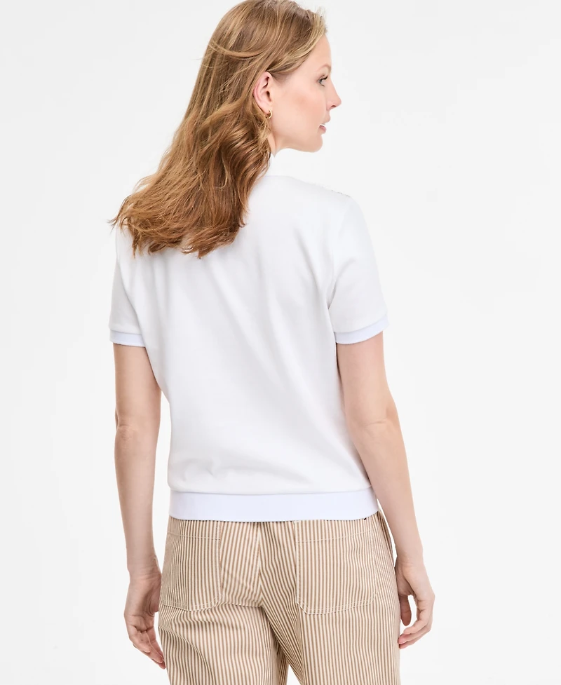 Tommy Hilfiger Women's Lace-Front Short-Sleeve Cotton Top