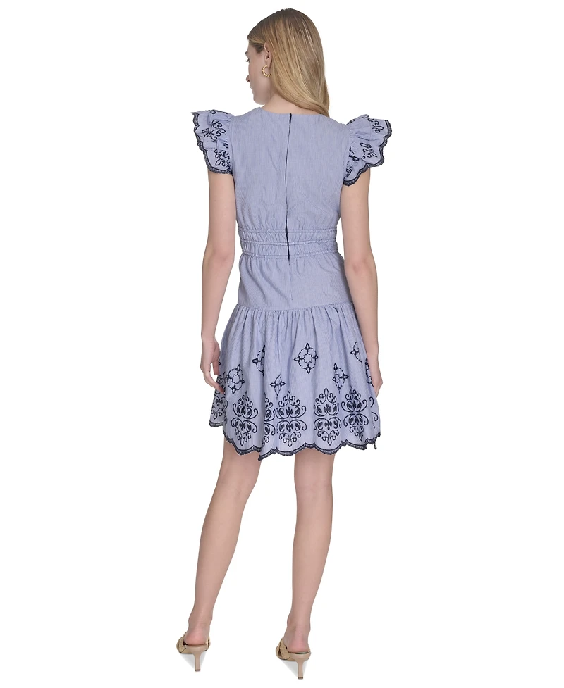 Vince Camuto Women's Day Cotton Embroidered Cap-Sleeve Dress