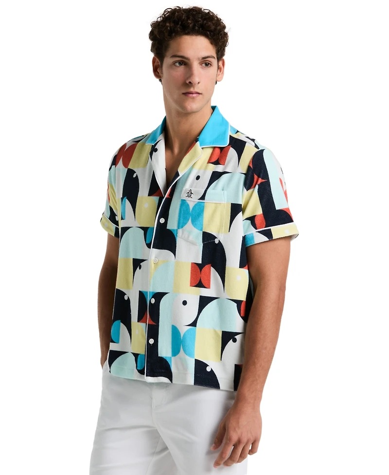 Original Penguin Men's Slim-Fit Camp Collar Terry Short-Sleeve Shirt