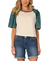 Democracy Women's Embroidered Puff-Sleeve Top