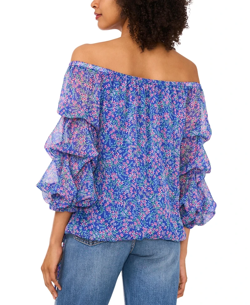 Vince Camuto Women's Floral Off-The-Shoulder Bubble 3/4-Sleeve Tie-Front Blouse