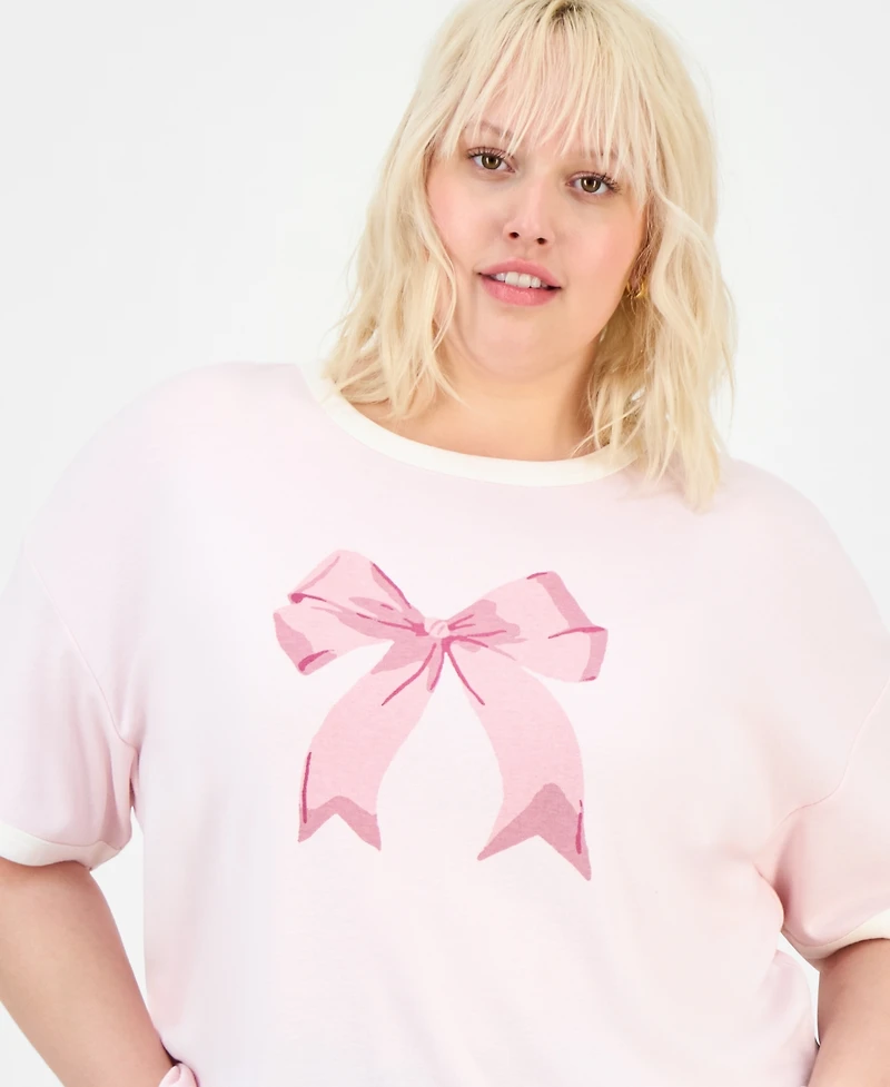 Hippie Rose Trendy Plus Crewneck Bow T-Shirt