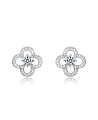 Elegant White Gold Plated with Clear Cubic Zirconia Flower Shaped Stud Earrings