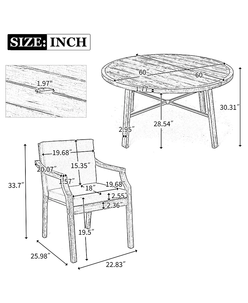 Mondawe Outdoor Dinning Set 4-Person Outdoor Wooden Dinning Set with an Umbrella Hole