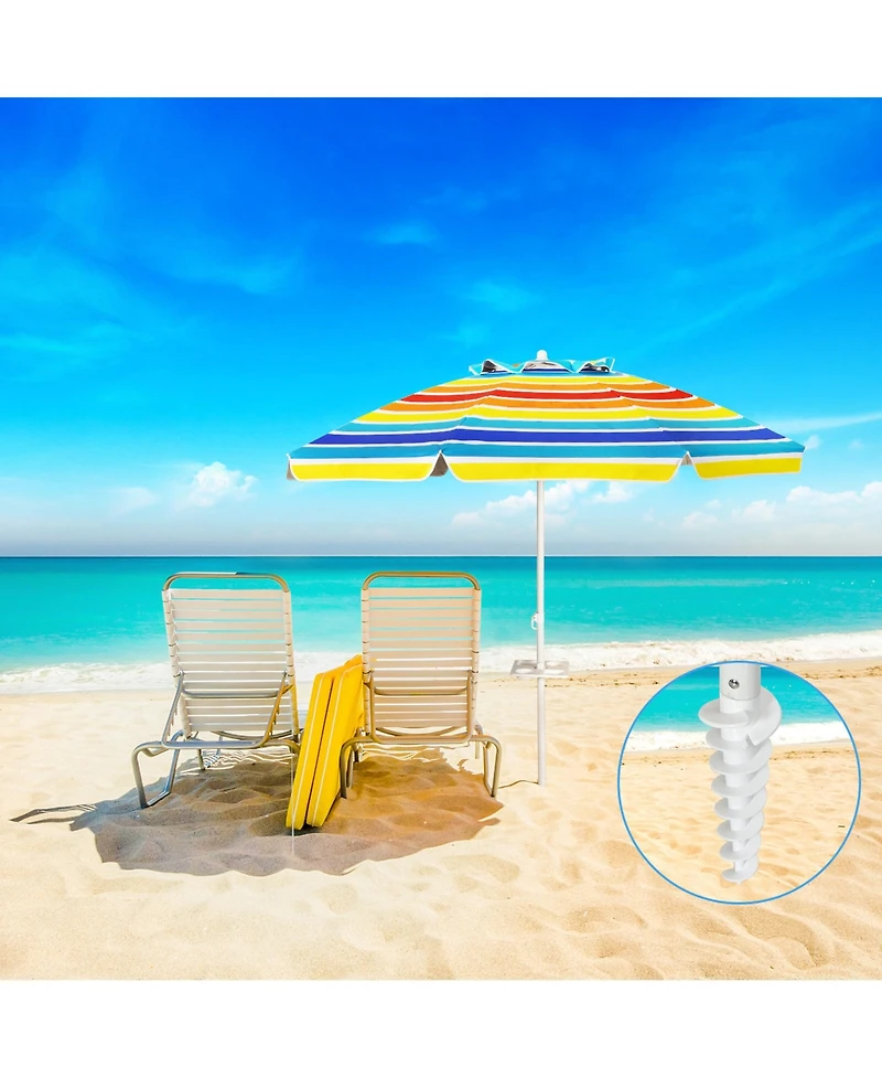 Gymax 7.2ft Beach Umbrella Outdoor Patio Garden w/ Carrying Bag Sand Anchor